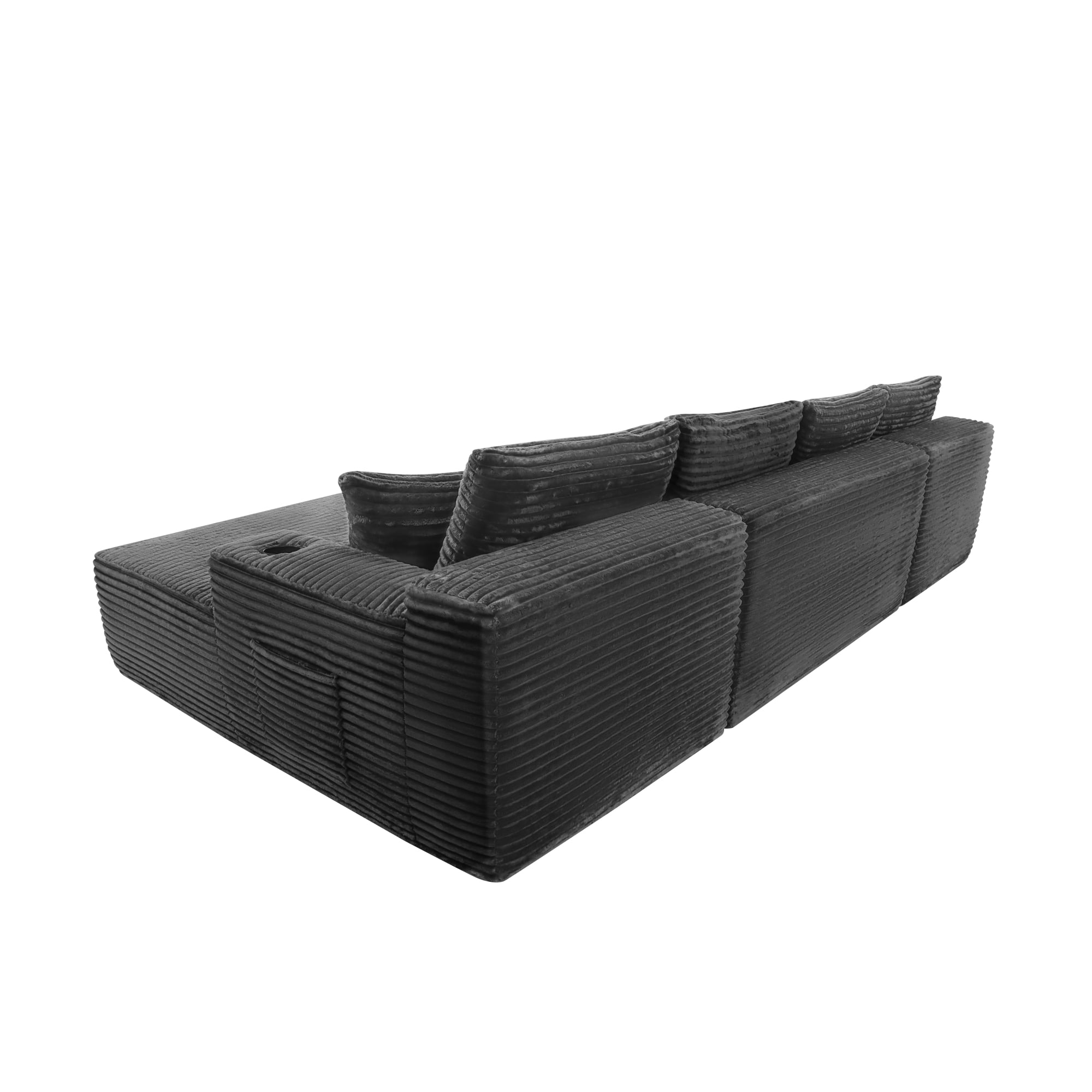 Leumius 134" Cloud Sectional Sofa with U-Shape Chaise,Modern Corduroy Boneless Couch,Upholstered Deep Seat U Shape Sofa Couch with Cup Holders for Living Room,No Assembly Required,Gray