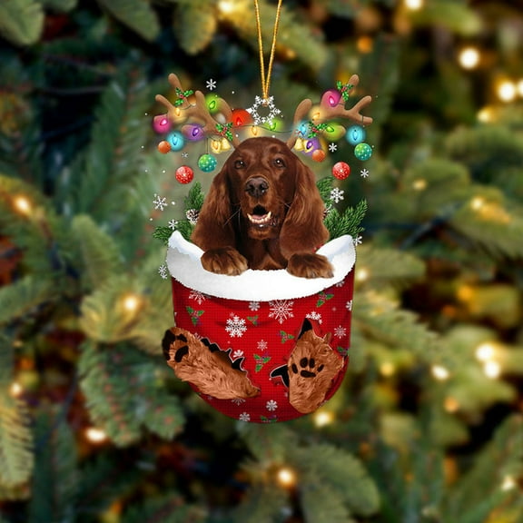 Acrylic 2D FLAT - Irish Setter In Snow Pocket Christmas Ornament Flat Acrylic Dog Ornament - Holiday Tree Decoration