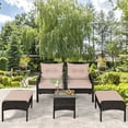 thumbnail image 6 of DORTALA Outdoor Rattan Furniture Set – 5 Piece Patio Conversation Group with Cushions, Glass Table, Ottomans and Chairs for Backyard or Balcony, 6 of 14