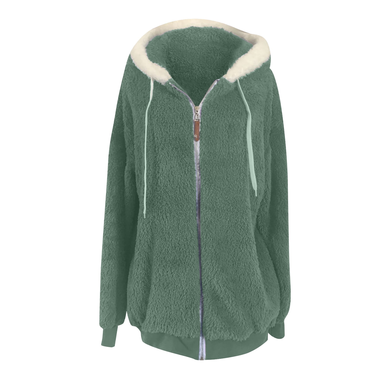 Plus Size Winter Coats for Women Size S-5X Plus Size Fleece Jackets Womens Long Sleeve Zip Up Solid Color Thermal Sherpa Coat with Pockets and Hoodie