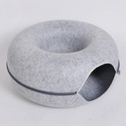 1pc Felt Tunnel Cat Nest With Kitten Window Cat Donut Tunnel Detachable Round Cat Bed All-season Cat Nest Washable Cat Bed
