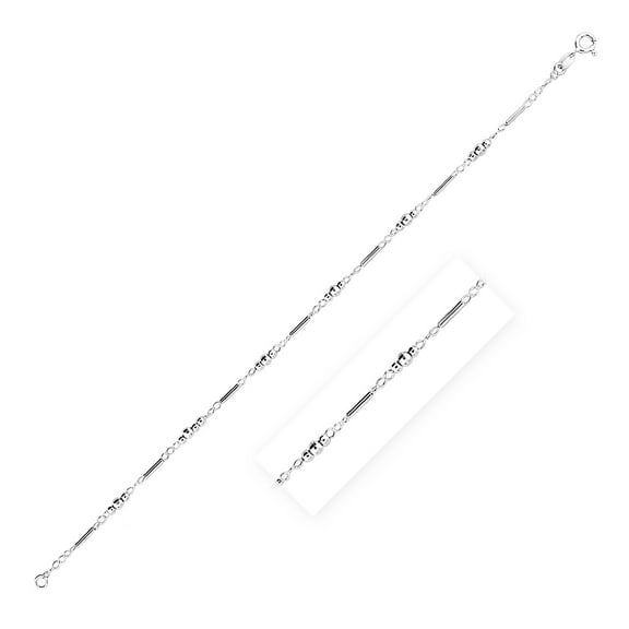 Sterling Silver Anklet with Polished Bars and Beads Size 10 inches