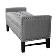 thumbnail image 6 of Mathias Light Grey Linen Storage Bench - Button Tufted, Silver Nailhead Trim, Multi Position, 6 of 8