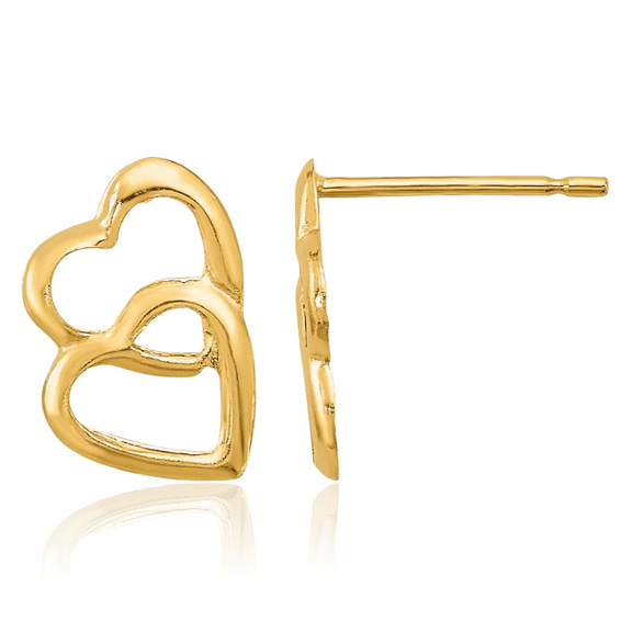 14K Solid Yellow Gold Heart Stud Earrings