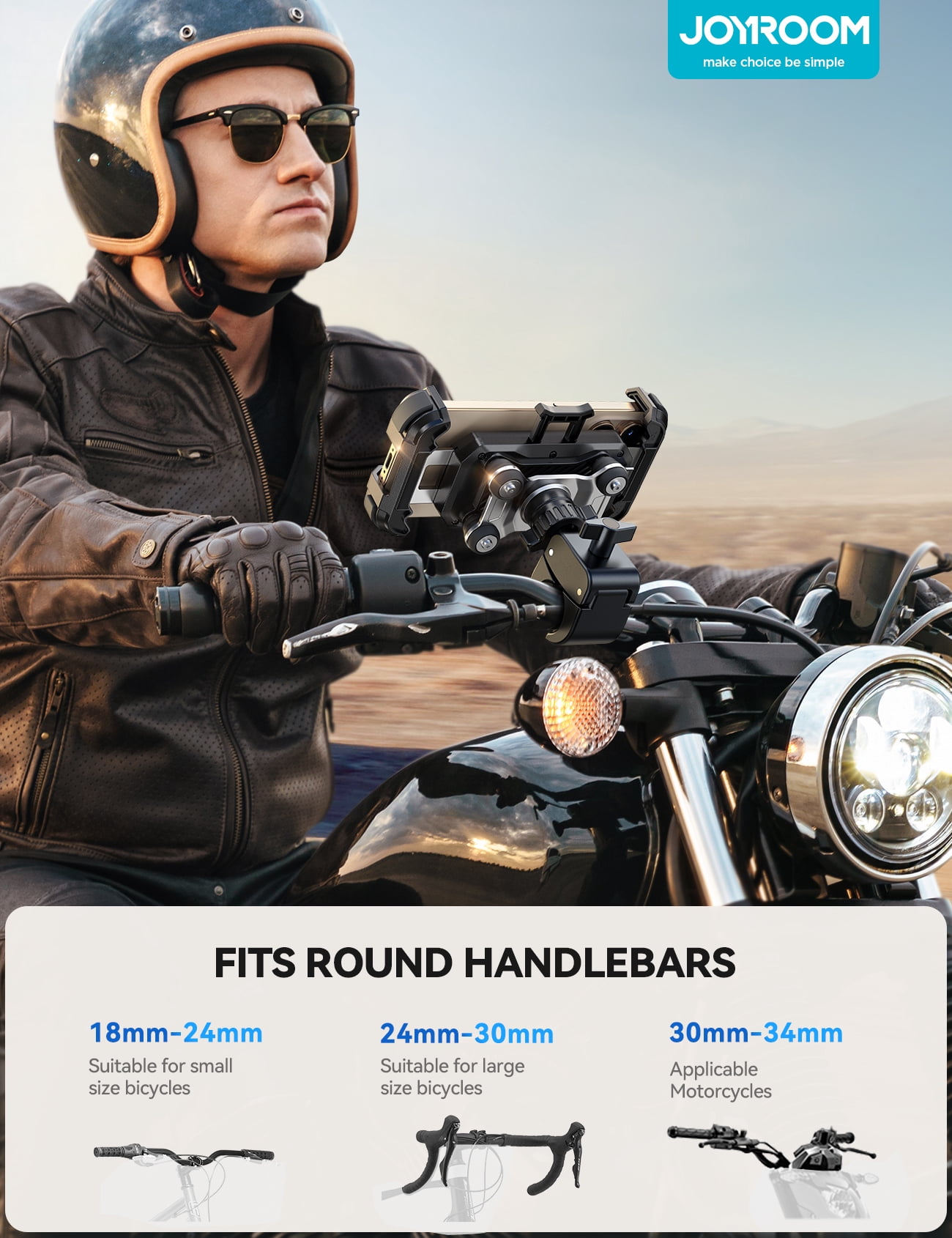 JOYROOM Motorcycle Phone Mount Bike Phone Holder with Dual Vibration Dampener, 150mph Anti-Shock Auto Lock Handlebar Phone Holder Mount for 4.7"-7" Cell Phones