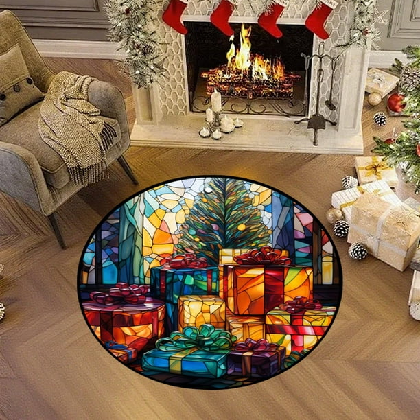 Alfombra Navideña Redonda para Salón, Dormitorio o Habitación, Estilo Europeo y Estadounidense. Ideal para Sofá, Mesa de Centro o Cualquier Espacio Del Hogar. 40 Cm (15,75 Pulgadas).