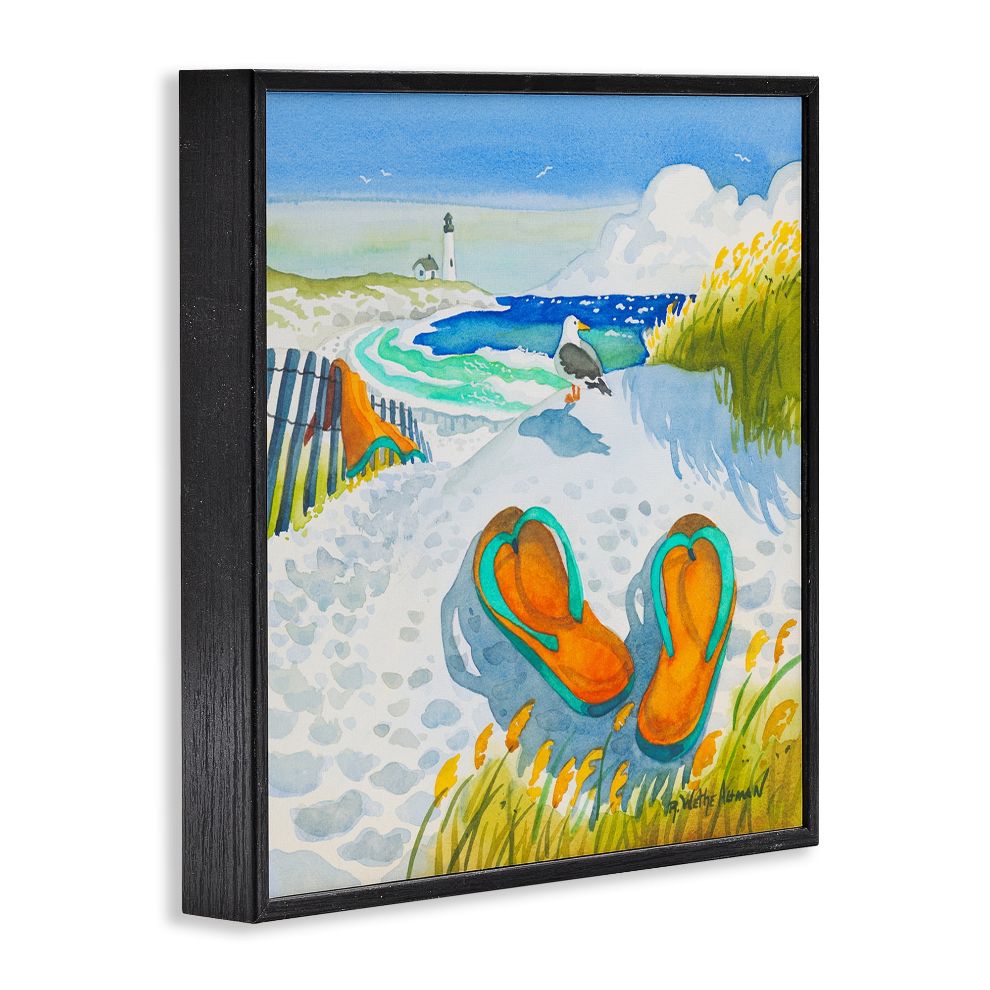 Stupell Industries Seagull & Flip Flops Black Framed Giclee Art, design by Robin Altman