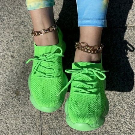 Going Outfits - Women s Breathable Knit Sneakers  Casual Lace Up Outdoor Shoes  Lightweight Solid Color Shoes-36