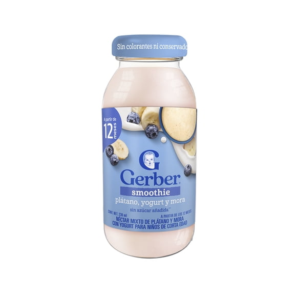 Smoothie Gerber Bebida sabor Mora Plátano en frasco de 230 ml