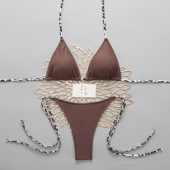 Dresfit Simple Two Piece Swimsuit for Women - Breathable Fabric Beach Set Brown M