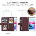 thumbnail image 2 of Wallet Case for iPhone 6 6S, Retro 9 Card Slots Zipper Pocket Handbag Case PU Leather Magnetic Closure Kickstand with Wrist Strap TPU Flip Case - Wine Red, 2 of 14