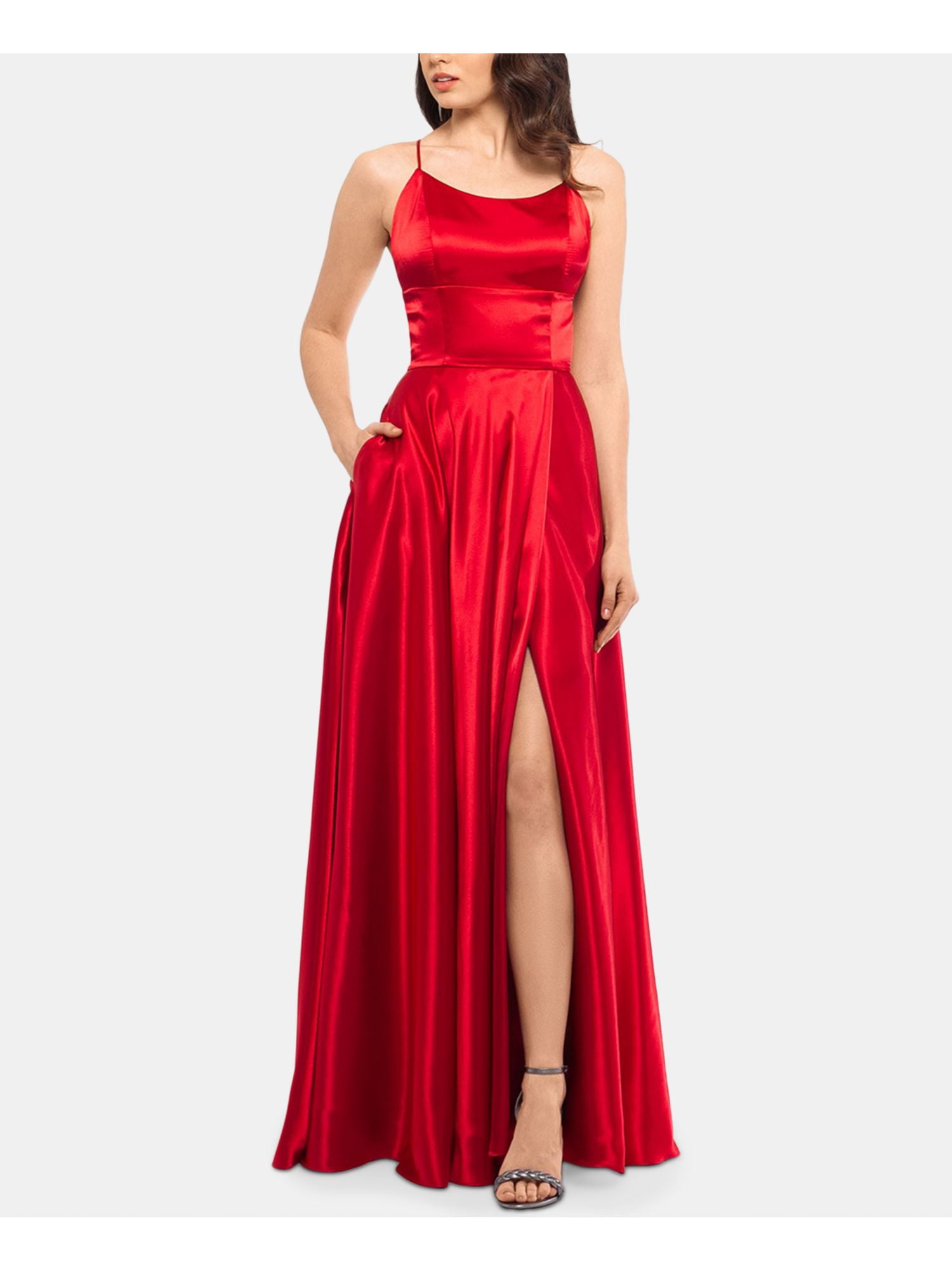 BETSY & ADAM Womens Red Spaghetti Strap Full-Length Formal Fit + Flare ...
