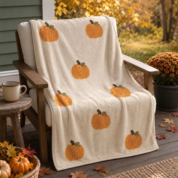 Halloween Flannel Throw Blanket, Soft Pumpkin Patch Fleece Blanket for Porch Chair Couch Sofa Bed Travel Room Decor, 27.6x39.4 Inch