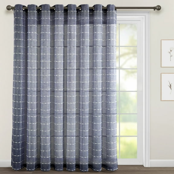 Lush Decor Farmhouse Textured Grommet Sheer Window Curtain Panel Navy Single 115x84