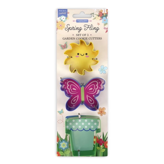 Handstand Kitchen Spring Fling 3-piece 3" Flower Pot, Butterfly and Sun Cookie Cutter Set