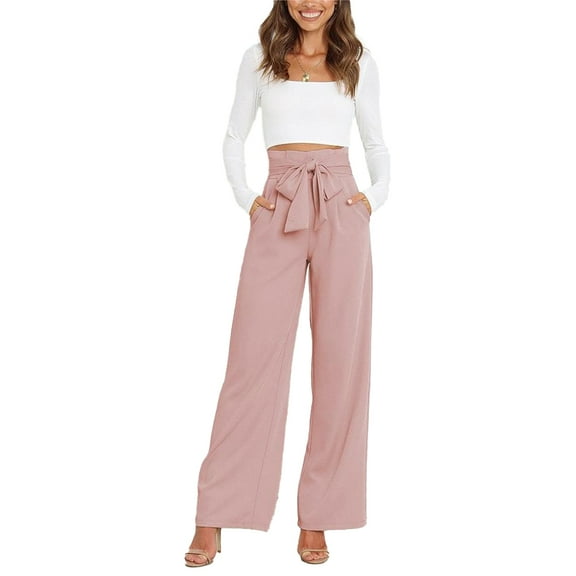 FLMEI Women Leg Pants Dress Pants Bow High Waist Pants Tall, Petite, Regular for Office Business Casual S-XXL