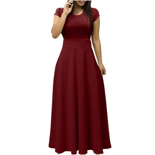 Vestidos Para Mujer Maxi Vestido Color Sólido Colorido Vestido Manga Corta Playa Casual Sundress Odeerbi ODB145489