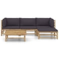 thumbnail image 2 of vidaXL 5 Piece Garden Lounge Set with Dark Grey Cushions Bamboo, 2 of 12