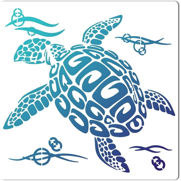PET Plastic Hollow Out Drawing Painting Stencils Templates Square Sea Turtle Pattern 300x300mm