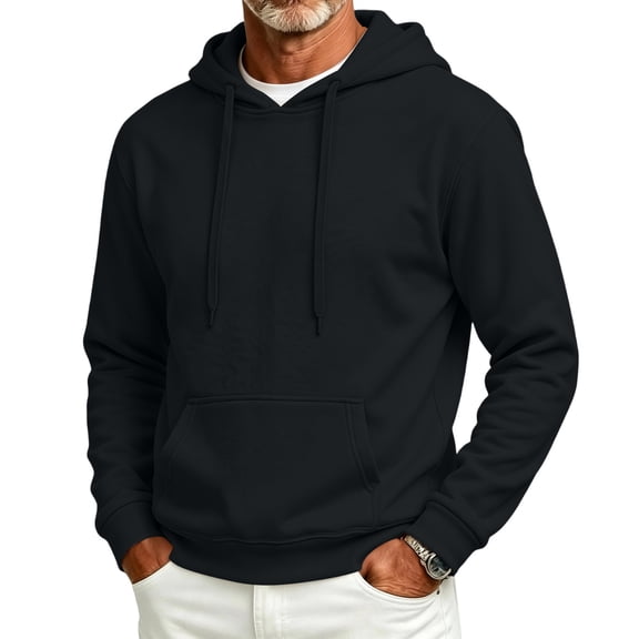 Delconic Mens Fleece Lined Pullover Hoodie Casual Long Sleeve Drawstring Hooded Sweatshirt with Kangaroo Pocket Regular Fit Black L