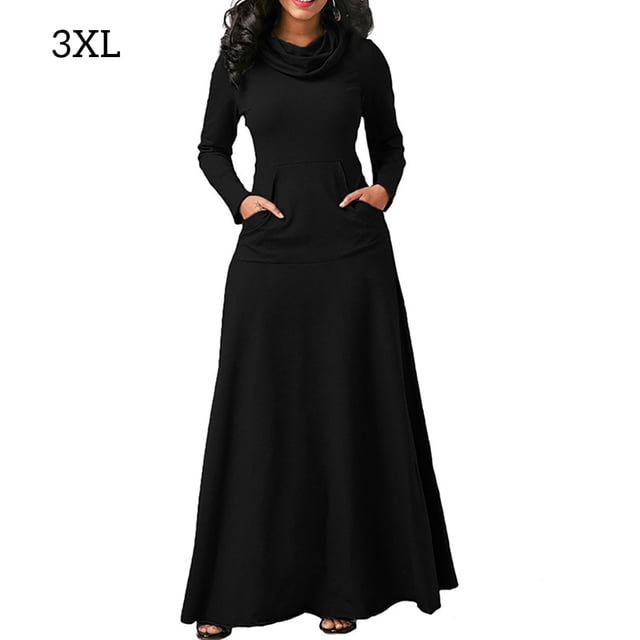 Qarigey Vestido largo Mujer Color sólido Noche Traje de fiesta de noche Vestidos negro 3XL