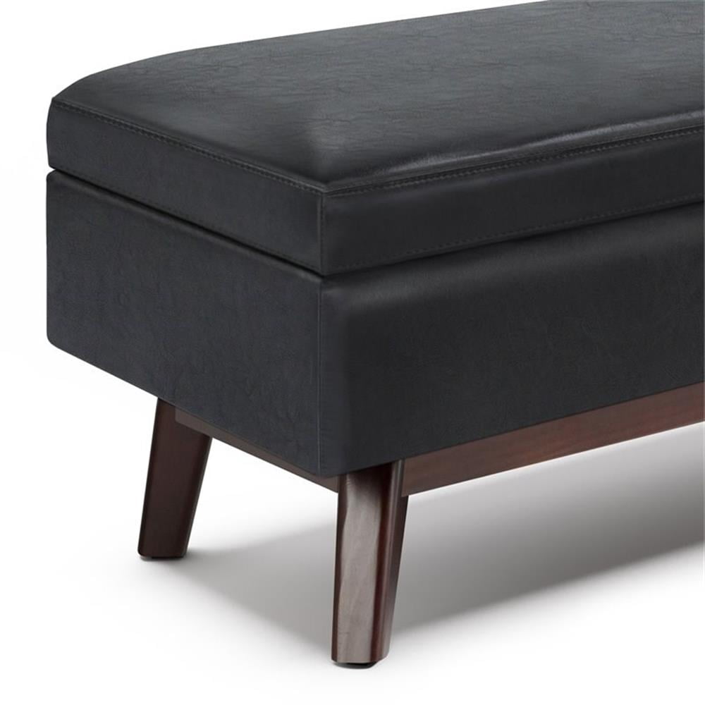 Owen 48 inch Wide Mid-Century Modern Rectangular Storage Ottoman in Midnight Black Vegan Leather