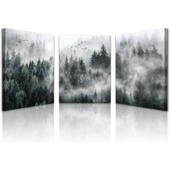 FCCUYE Black Framed Wall Art For Living Room Large Size Decor Bedroom Pictures Aurora Purple Tree Scenery Painting Office Modern Home Decorations Set Of 3 Piece Prints