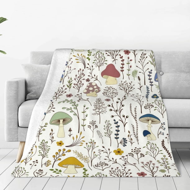 Fotbe Colorful Mushrooms and Plants Manta de Franela Acolchonada con Estampado, Súper Suave y Esponjosa, Extra Grande para Sofá, Cama, Uso Todo el Año-40"x30"