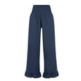 thumbnail image 5 of QATAINLAV Womens Summer Linen Beach Pants Fashion Ruffle Hem Palazzo Pants Loose Flowy Wide Leg Lounge Pant Trousers with Pockets Dark Blue XL, 5 of 8