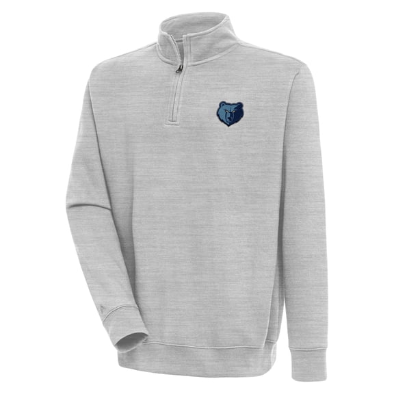 Men's Antigua Heather Gray Memphis Grizzlies Victory Quarter-Zip Pullover Top
