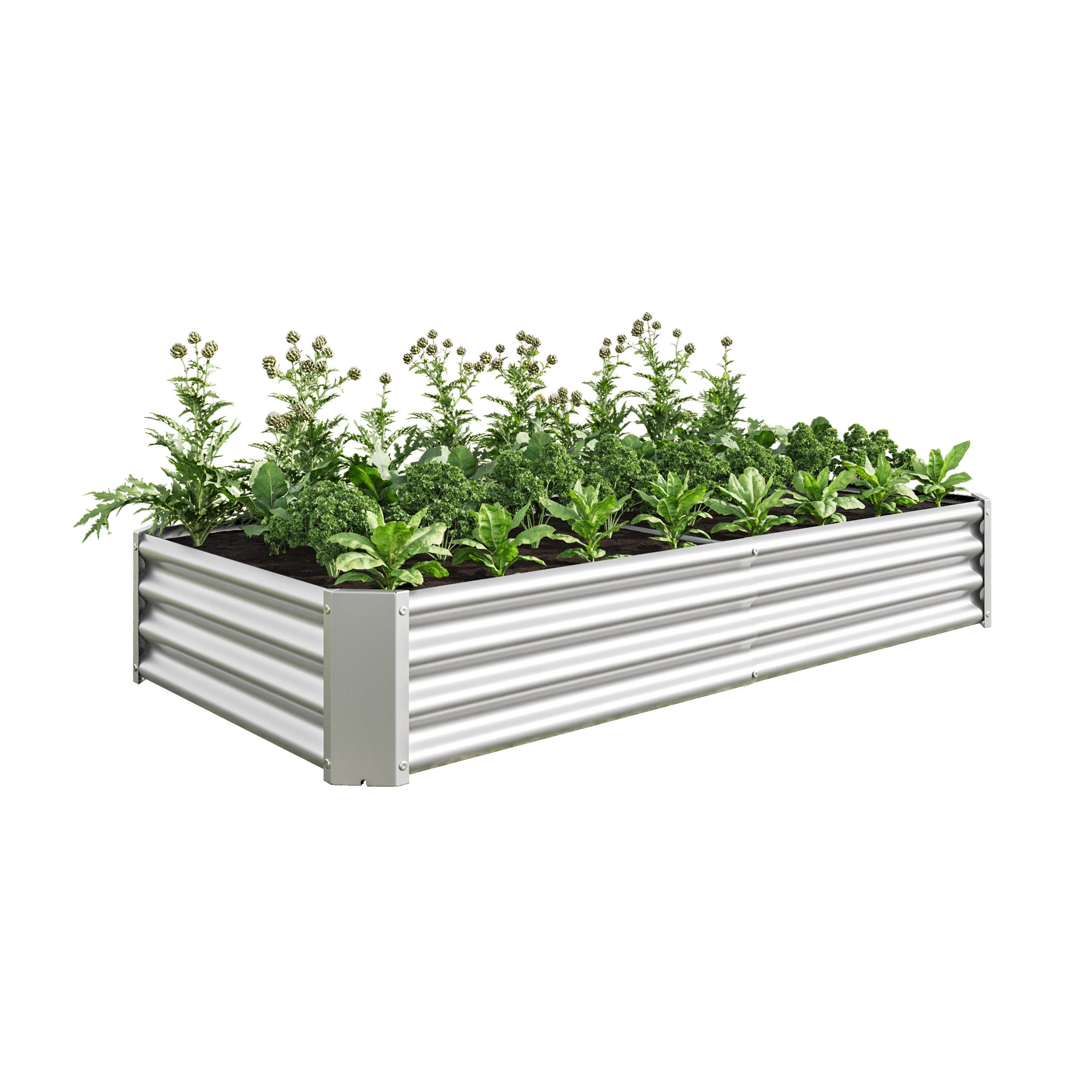 Elio Outdoor Metal 6×3×x1ft Raised Garden Bed, 6FT Planter Box, Rust-Resistant, Open Bottom, Sturdy Design for Vegetables, Flowers, Herbs, Silver