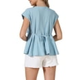 thumbnail image 3 of Casual Short Sleeve Basic Tops V Neck Blouse Casual Linen Loose Fit Peplum Tops S Blue, 3 of 6