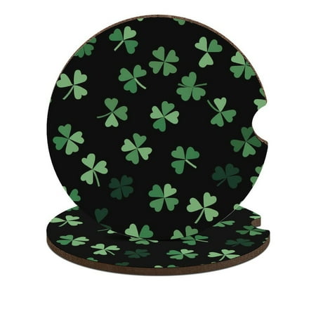 

Clovers St. Patrick s Day Shamrocks Car Coasters for Drinks with A Finger Notch for Easy Removal Cup Holder Coaster Cup Mat Car Interior Accessories 2PCS