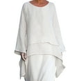 thumbnail image 2 of pxiakgy T-Shirts pour Femmes Mode Grande Taille Irrégulière Décontracté Lin Manches Longues Col Rond blouse T-Shirts Femmes Blanc + m, 2 of 9