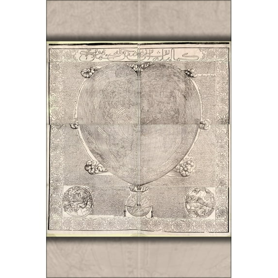 24"x36" Gallery Poster, Oronce Fine's cordiform world map 1534 in turkish