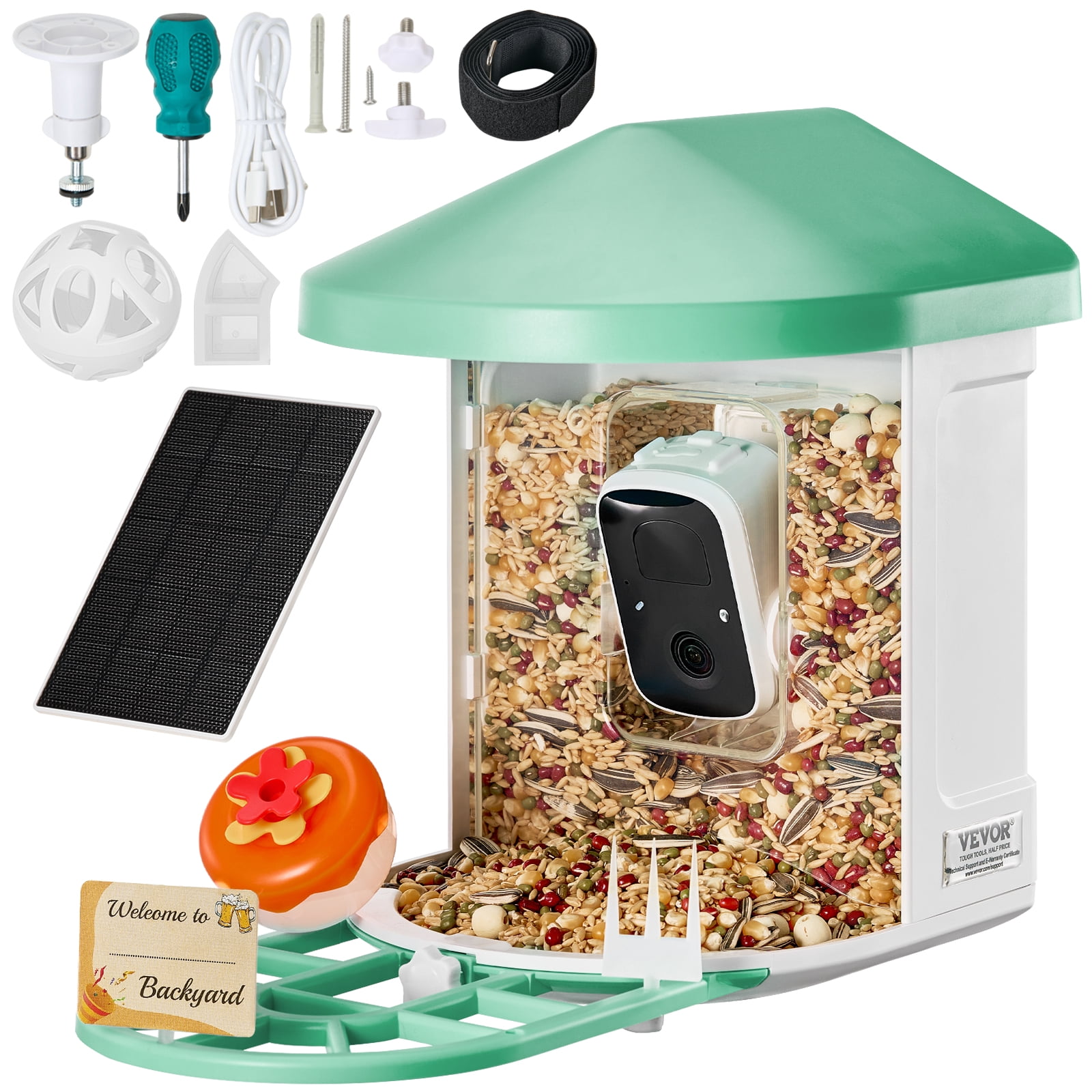 VEVOR Smart Bird Feeder with Camera, 2K HD AI Identify 10,000+ Bird Species, Solar-Powered Bird Watching Camera with Auto Capture & Instant Notify, Wireless Outdoor Ideal Gift