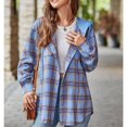 thumbnail image 1 of Women Long Sleeve Plaid Hooded Shirt Drawstring Button Up Shacket Jacket Chest Pockets Casual and Cozy, 1 of 7