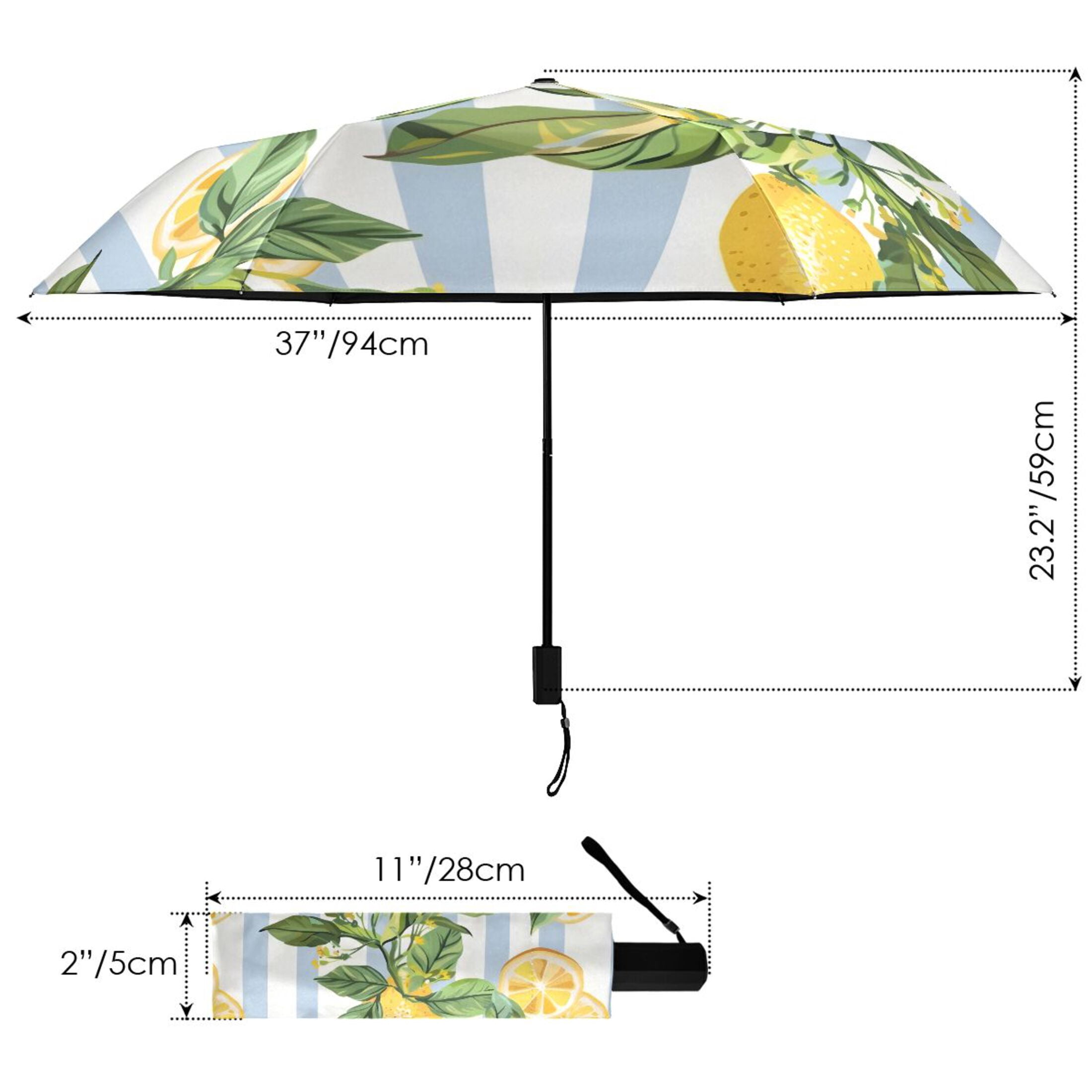 Lemon Slice and Leaves Compact Sun Umbrella Windproof Travel Umbrellas for Rain Strong Portable UV Protection