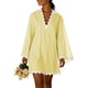 thumbnail image 2 of Neewe Women's Summer Plain Dress Long Sleeve Lace V Neck Shirt Mini Dresses 2026 Trendy with Lace Hem, 2 of 8