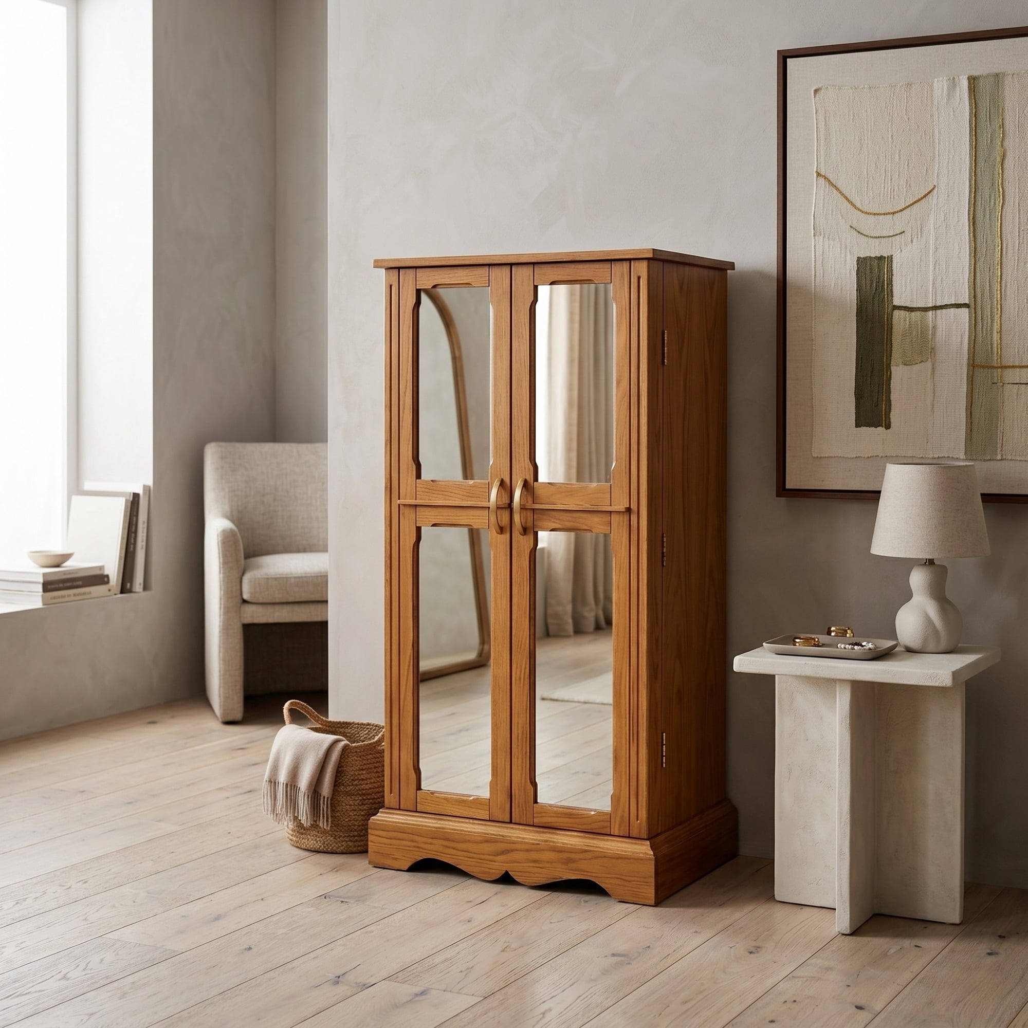 Hives & Honey Chelsea Standing Jewelry Armoire, Walnut - 7-Drawer Storage Cabinet with Mirror, Adult