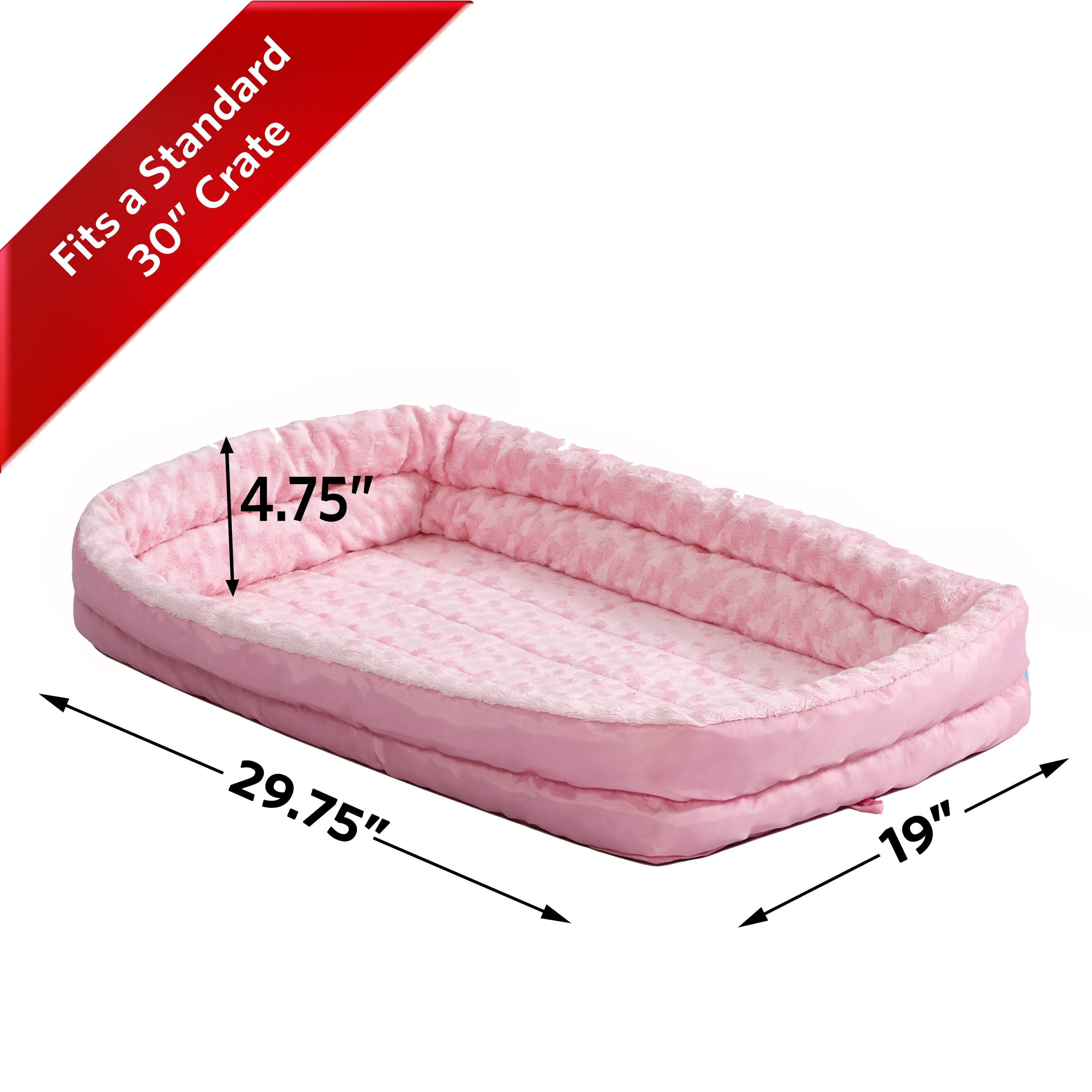 Midwest Homes for Pets QuietTime Double Bolster Dog Bed & Crate Mat Pink, 30 Inch