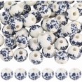 thumbnail image 1 of 1 caja de 80 piezas de cuentas redondas de cerámica con forma de flor, de porcelana, a granel, de 10 mm, grandes, blancas y azules, con estampado floral, espaciadoras de resorte., 1 of 7