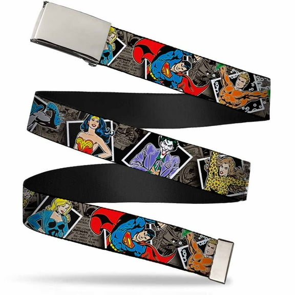 Adjustable Belt, Clamp Buckle, Cut-to-Fit, DC Originals Vintage Comic Portraits Comic Scenes
