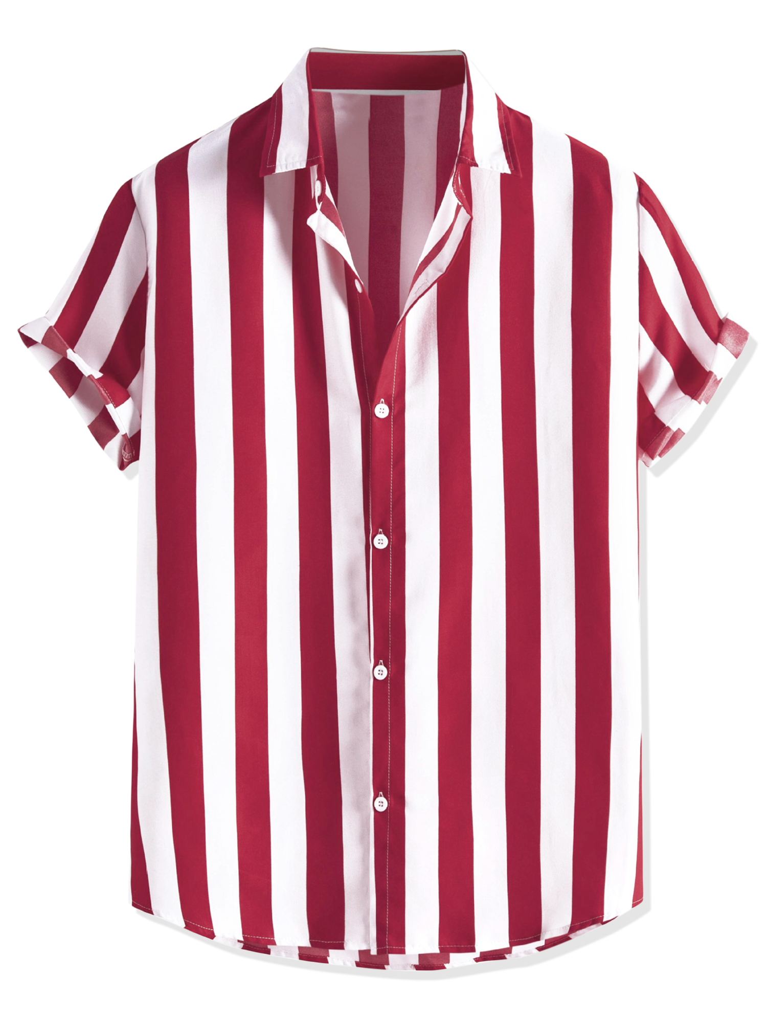 Unique Bargains Men's Short Sleeved Color Block Button Down Beach Stripe Shirt S Red