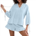 thumbnail image 2 of Conjunto de Dos Piezas para Mujer: Top de Larga con Lazo y Bóxer con Volantes Conjunto Informal A Juego Azul S, 2 of 9