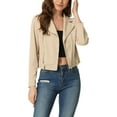 thumbnail image 1 of INSPIRE CHIC Women's Corduroy Notched Lapel Zip Up Motorcycle Jacket Beige M, 1 of 5