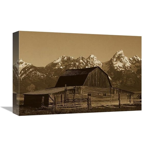Global Gallery GCS-453717-1218-142 12 x 18 in. Cunningham Cabin in Front of Grand Teton Range, Wyoming - Sepia Art Print - Pete Oxford