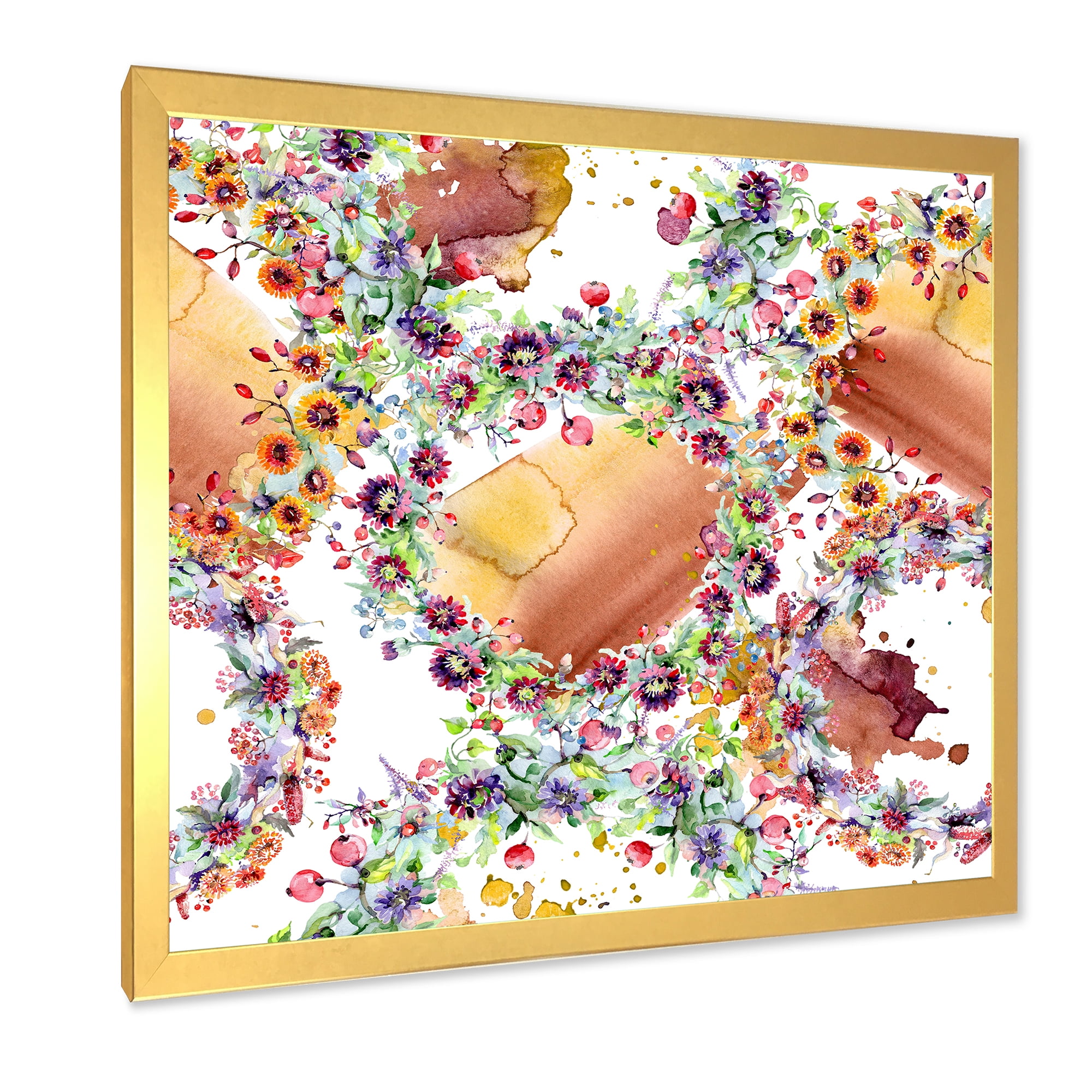 Designart 'Vibrant Wild Spring Leaves, Berries and Wildflowers' Modern Framed Art Print