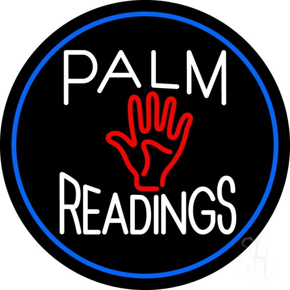 Palm Readings With Palm Blue Border LED Neon Sign 26" Tall x 26" Wide - inches Black Square Cut Acrylic Backing, with Dimmer - Bright and Premium built indoor LED Neon Sign for Storefront.