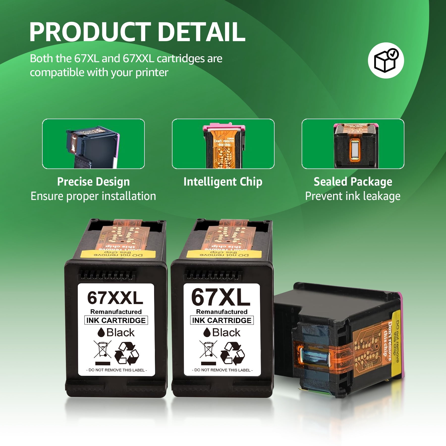 67XL Ink Cartridges Compatible for  67 Ink Cartridges DeskJet 2755e 2855e 4155e 4255e 6055e 6065e